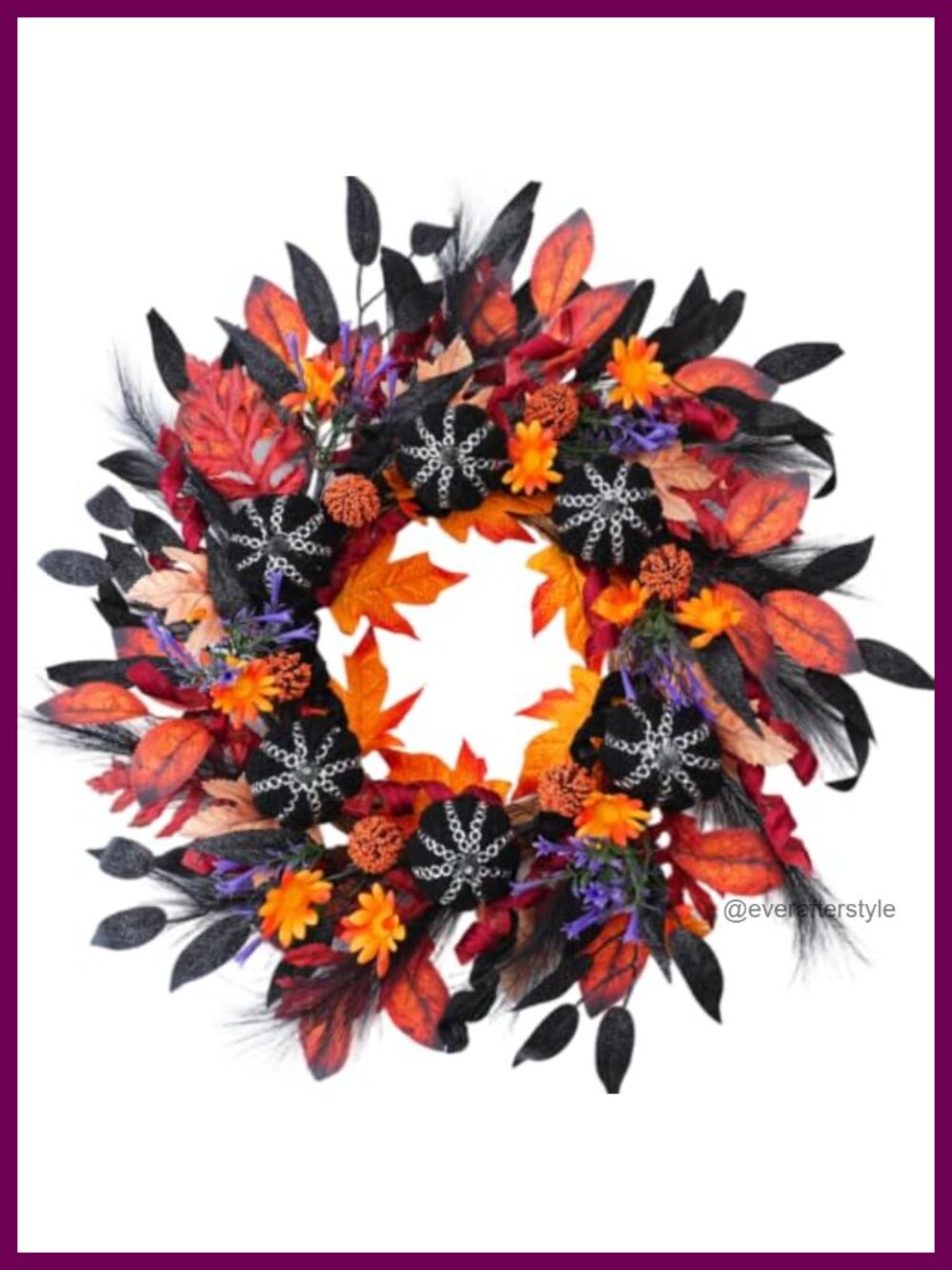 24 Inch Halloween Wreath Black Pumpkins Maple Leaves Orange Flowers Spooky Fall